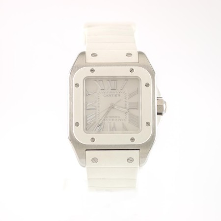 Cartier Uhr Santos 100 gebraucht Automatik White Unisex Midsize Revision Ref. 2878